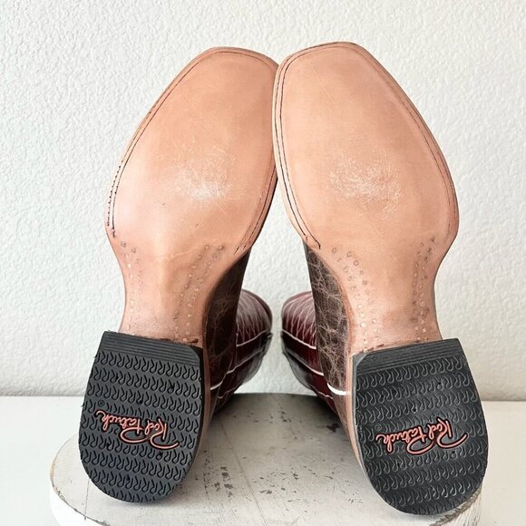 Rod Patrick Mens Cowboy Boots 9A Brown Mocha Bison Leather Square Toe Western - Picture 8 of 10